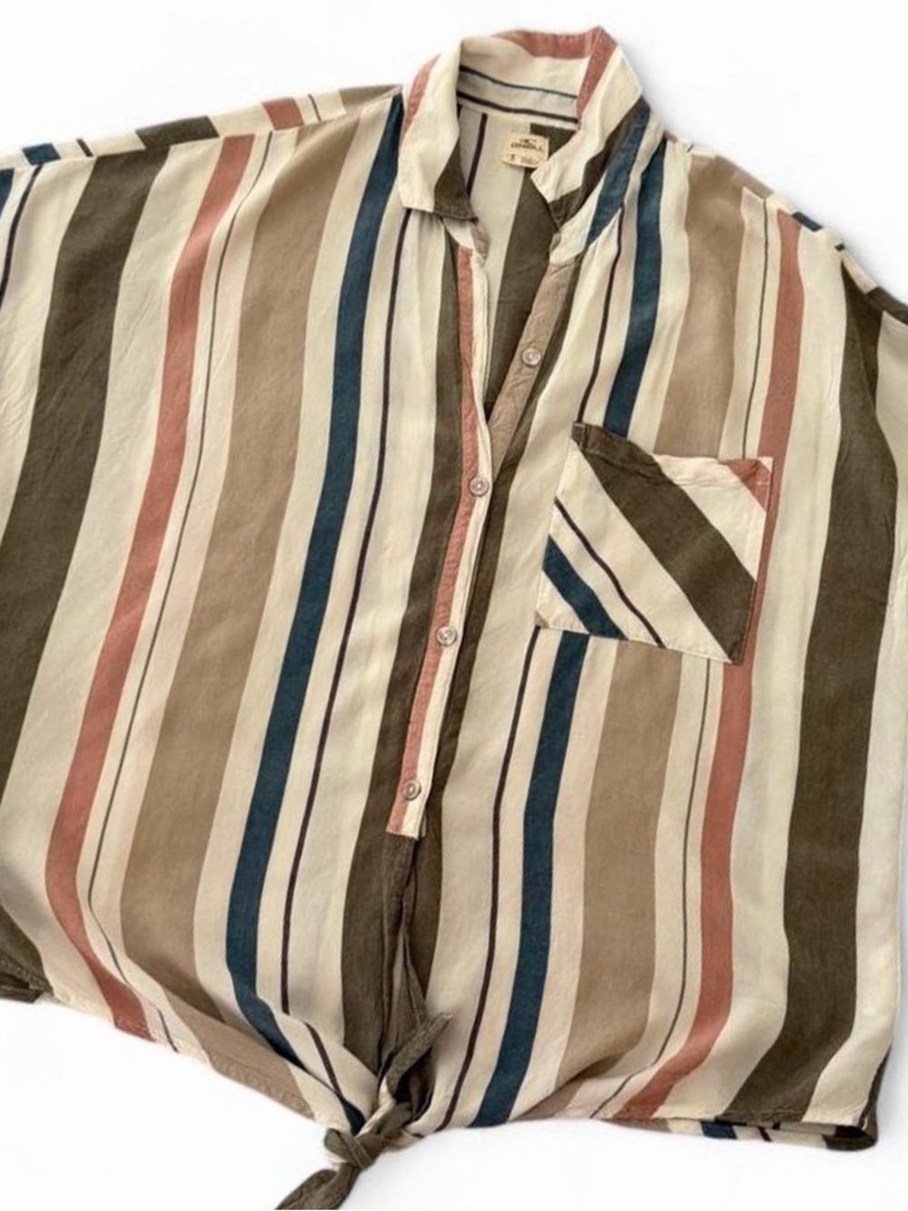 O'Neill Striped Button-Down Shirt in Cream, Brown, Blue & Pink